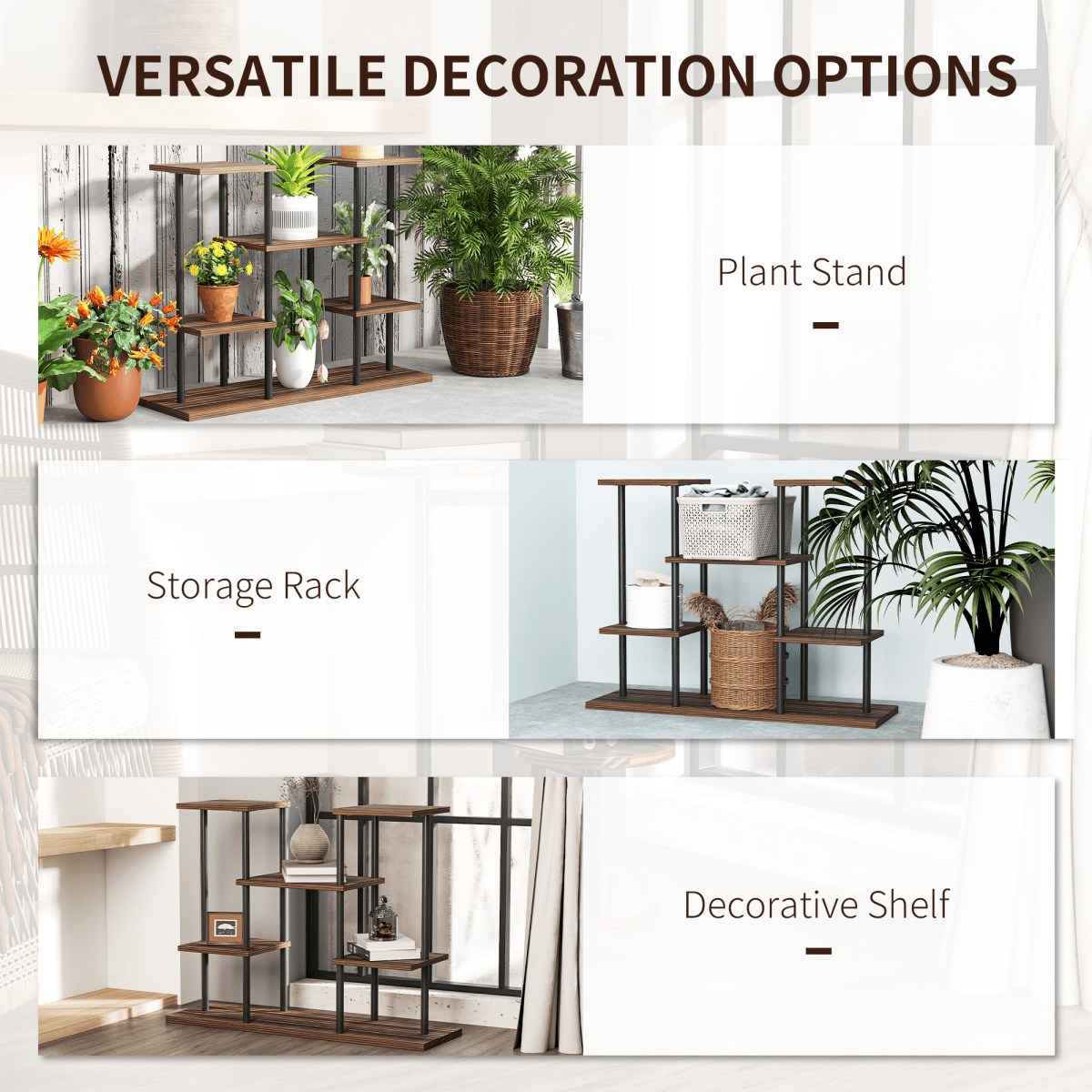 Outsunny 4 Tiered Metal Flower Shelf Display Rack, Carbonised Finish - plants - express.com