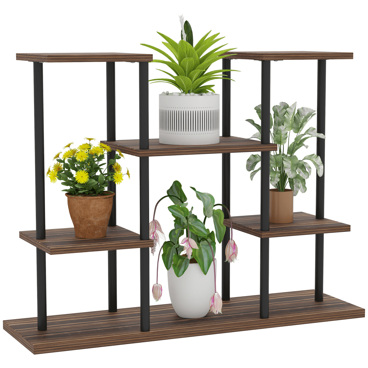 Outsunny 4 Tiered Metal Flower Shelf Display Rack, Carbonised Finish - plants - express.com