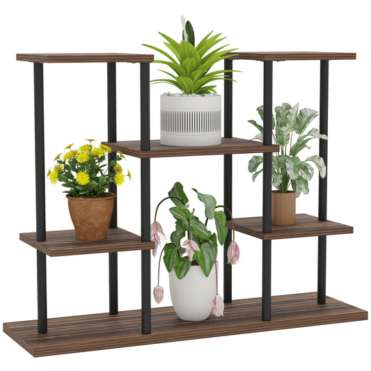 Outsunny 4 Tiered Metal Flower Shelf Display Rack, Carbonised Finish - plants - express.com