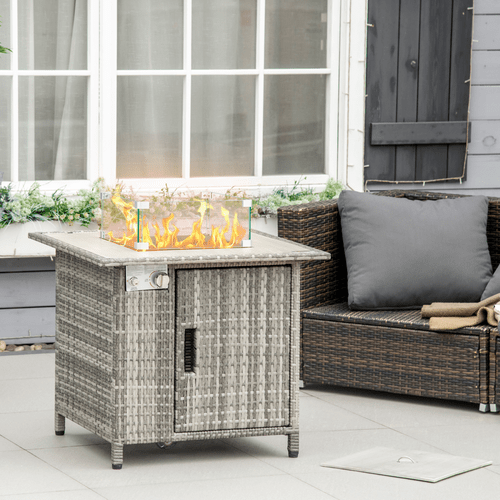 Outsunny 50,000 BTU Gas Fire Pit Table with Windscreen & Stylish Rain Cover - plants - express.com