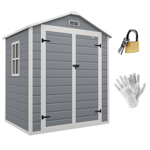 Outsunny 6'x4.5' Lockable Garden Shed - Waterproof Plastic Tool Storage! - plants - express.com