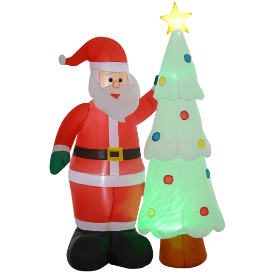 Outsunny 7ft Santa & Christmas Tree Inflatable with Rotating Ball Light - plants - express.com