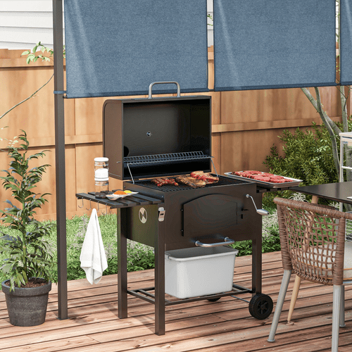 Outsunny Adjustable Charcoal Grill Trolley with Thermometer & Smoky Flavor Control - plants - express.com