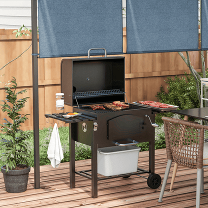 Outsunny Adjustable Charcoal Grill Trolley with Thermometer & Smoky Flavor Control - plants - express.com