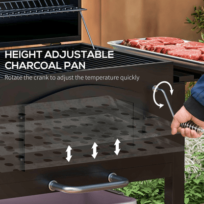 Outsunny Adjustable Charcoal Grill Trolley with Thermometer & Smoky Flavor Control - plants - express.com