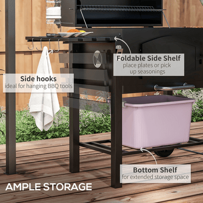 Outsunny Adjustable Charcoal Grill Trolley with Thermometer & Smoky Flavor Control - plants - express.com