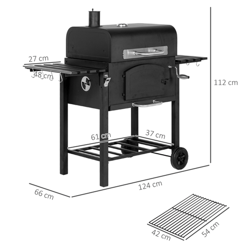 Outsunny Adjustable Charcoal Grill Trolley with Thermometer & Smoky Flavor Control - plants - express.com