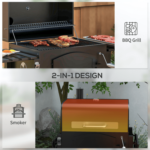 Outsunny Adjustable Charcoal Grill Trolley with Thermometer & Smoky Flavor Control - plants - express.com