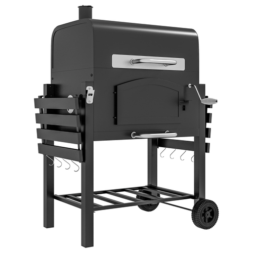 Outsunny Adjustable Charcoal Grill Trolley with Thermometer & Smoky Flavor Control - plants - express.com