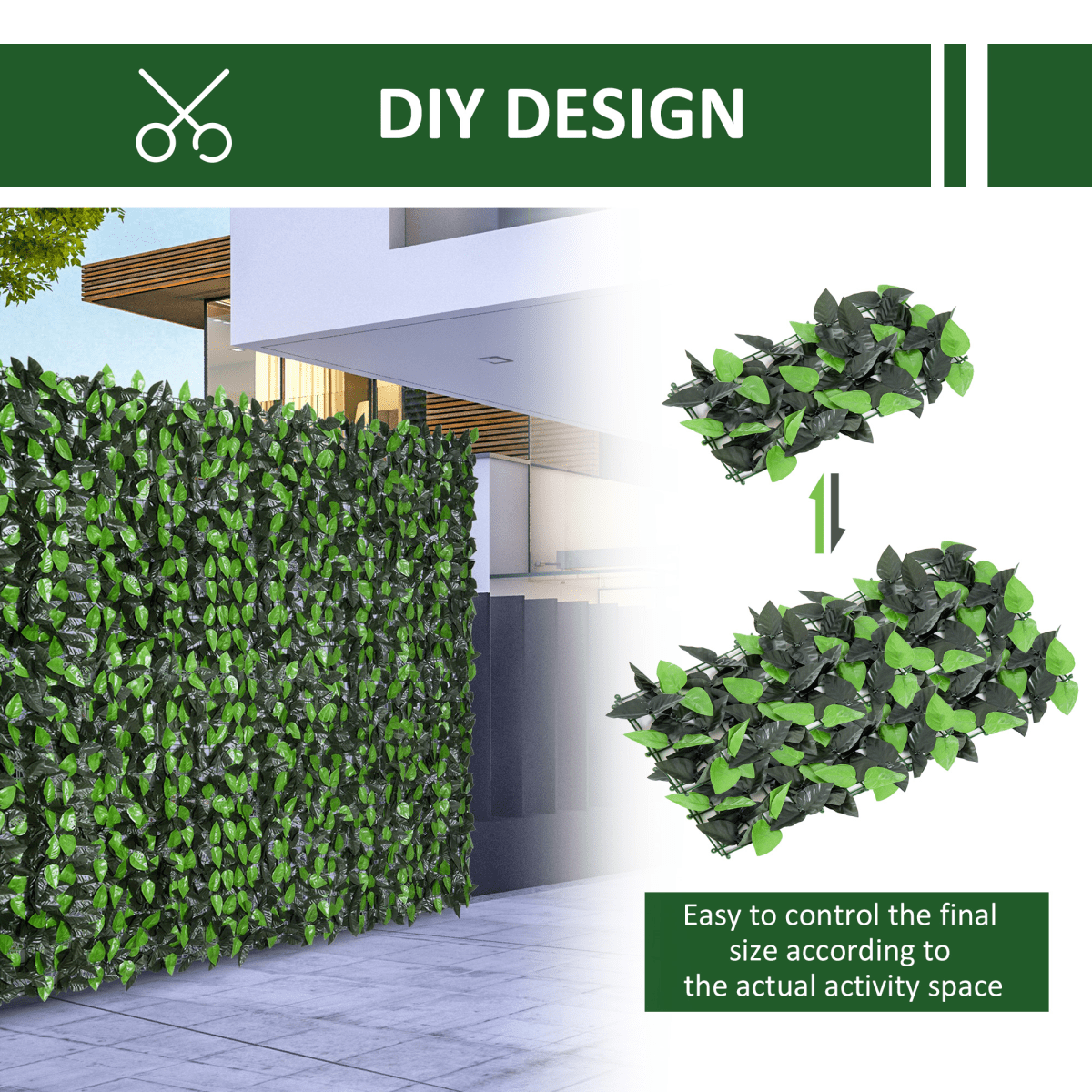 Outsunny Artificial Leaf Hedge Screen Privacy Fence Panel for Garden 3Mx1M - plants - express.com