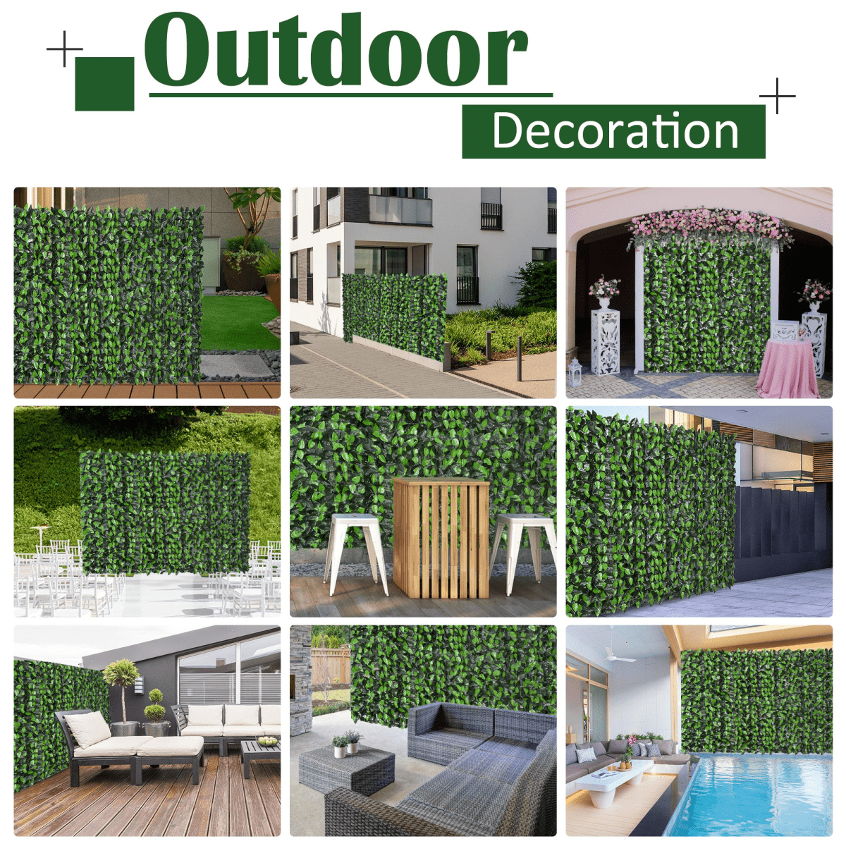 Outsunny Artificial Leaf Hedge Screen Privacy Fence Panel for Garden 3Mx1M - plants - express.com