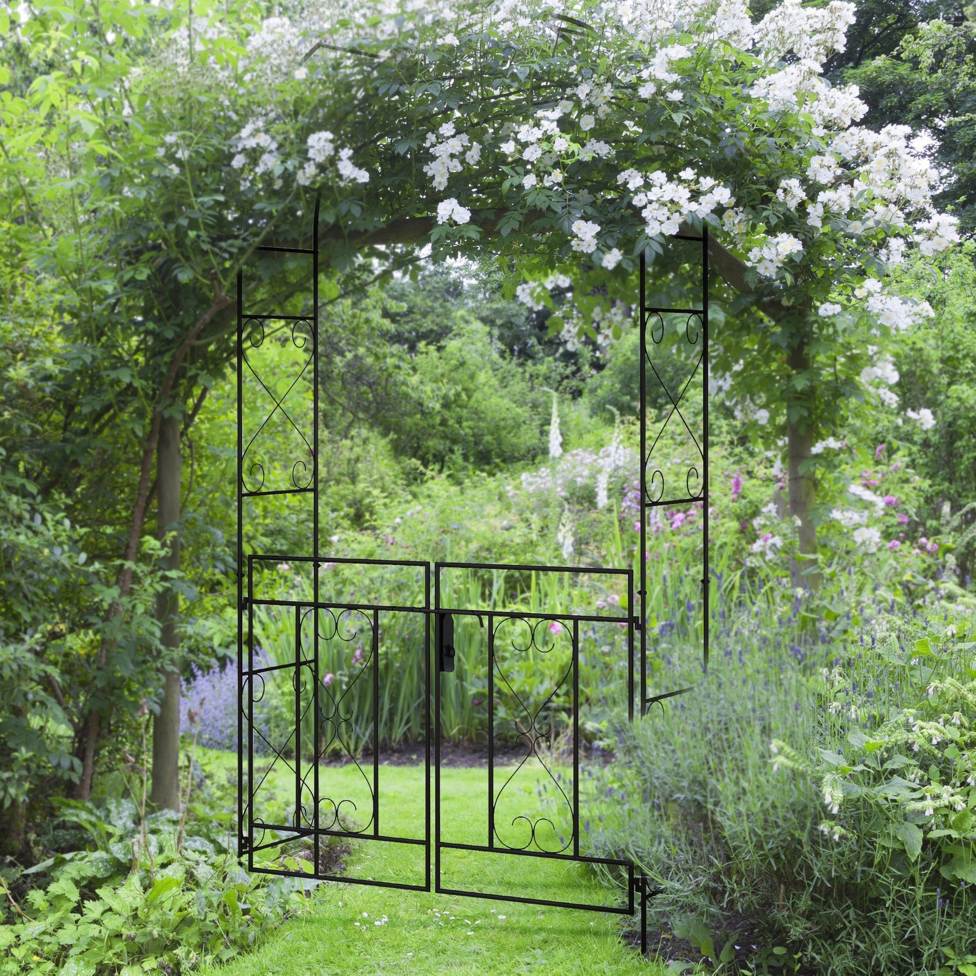 Outsunny Decorative Metal Garden Arch with Double Gate for Climbing Plants - plants - express.com