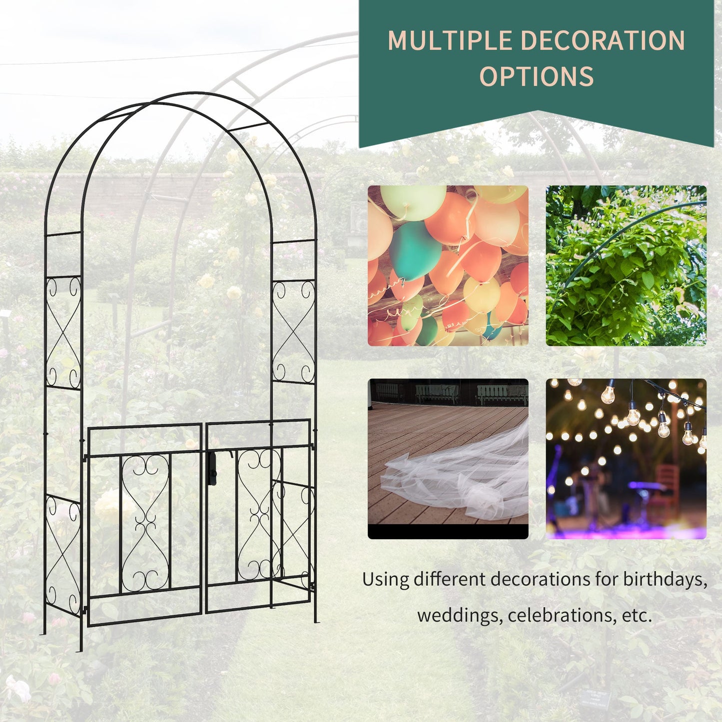 Outsunny Decorative Metal Garden Arch with Double Gate for Climbing Plants - plants - express.com