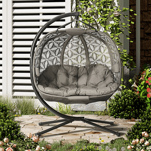 Outsunny Double Hanging Swing Chair with Stand & Cup Holders - Cozy Relaxation! - plants - express.com