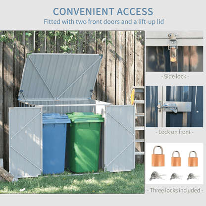 Outsunny Double - Lock Steel Rubbish Bin Storage Shed – Durable & Weatherproof - plants - express.com