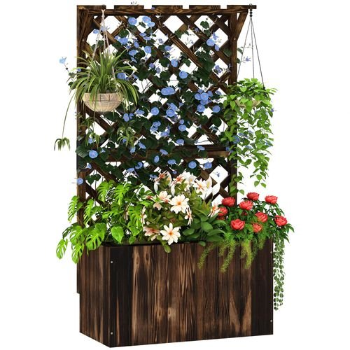Outsunny Dual - Function Wooden Planter with Trellis & Drainage for Vibrant Gardens - plants - express.com