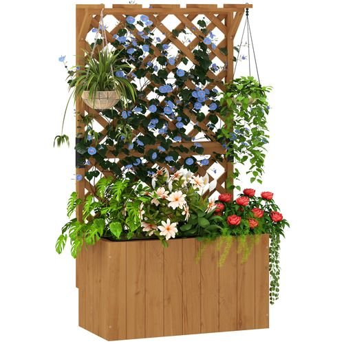 Outsunny Dual - Function Wooden Planter with Trellis & Drainage for Vibrant Gardens - plants - express.com