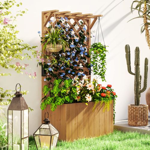 Outsunny Dual - Function Wooden Planter with Trellis & Drainage for Vibrant Gardens - plants - express.com