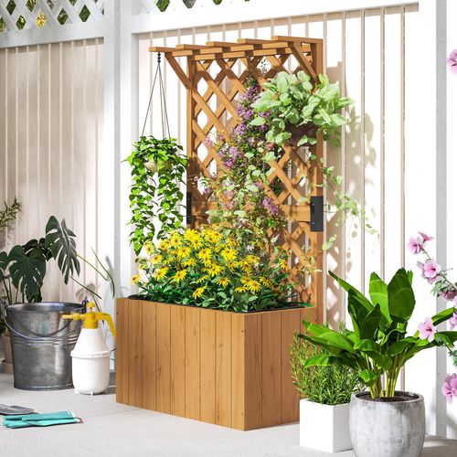 Outsunny Dual - Function Wooden Planter with Trellis & Drainage for Vibrant Gardens - plants - express.com