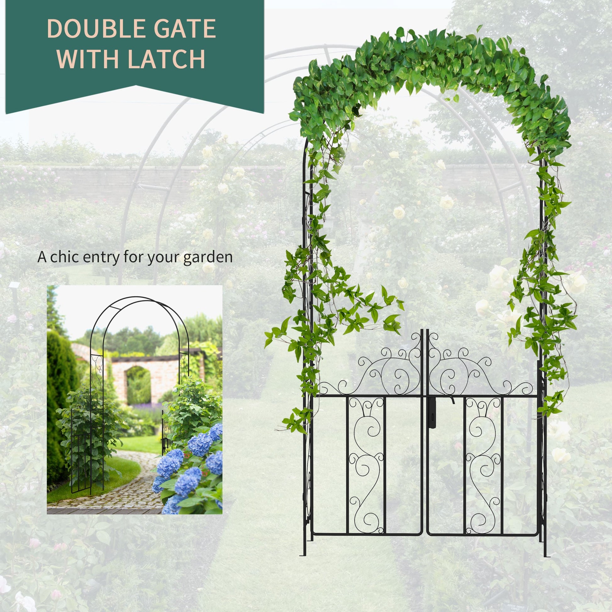 Outsunny Elegant Metal Garden Arch with Double Gate for Climbing Plants - plants - express.com