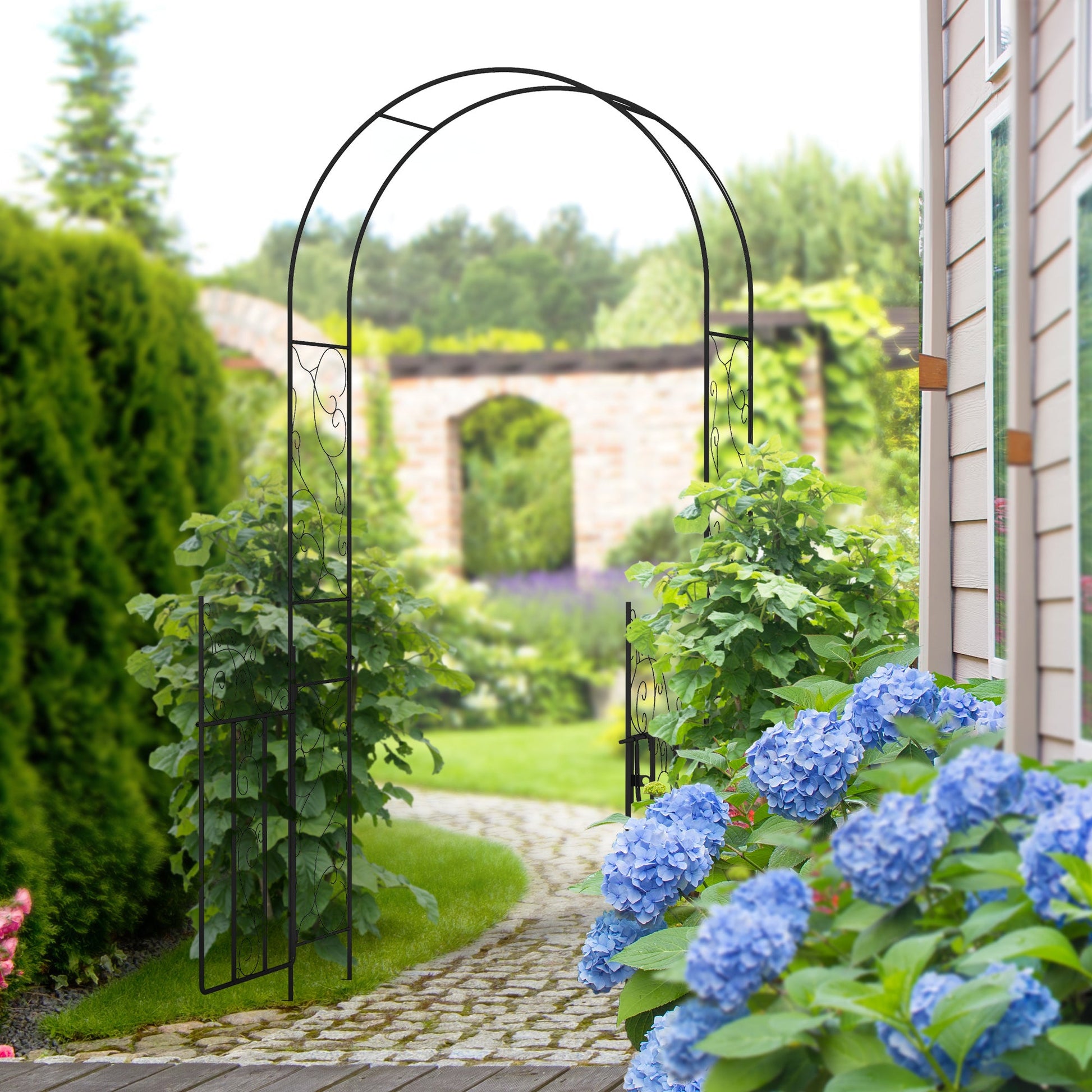 Outsunny Elegant Metal Garden Arch with Double Gate for Climbing Plants - plants - express.com