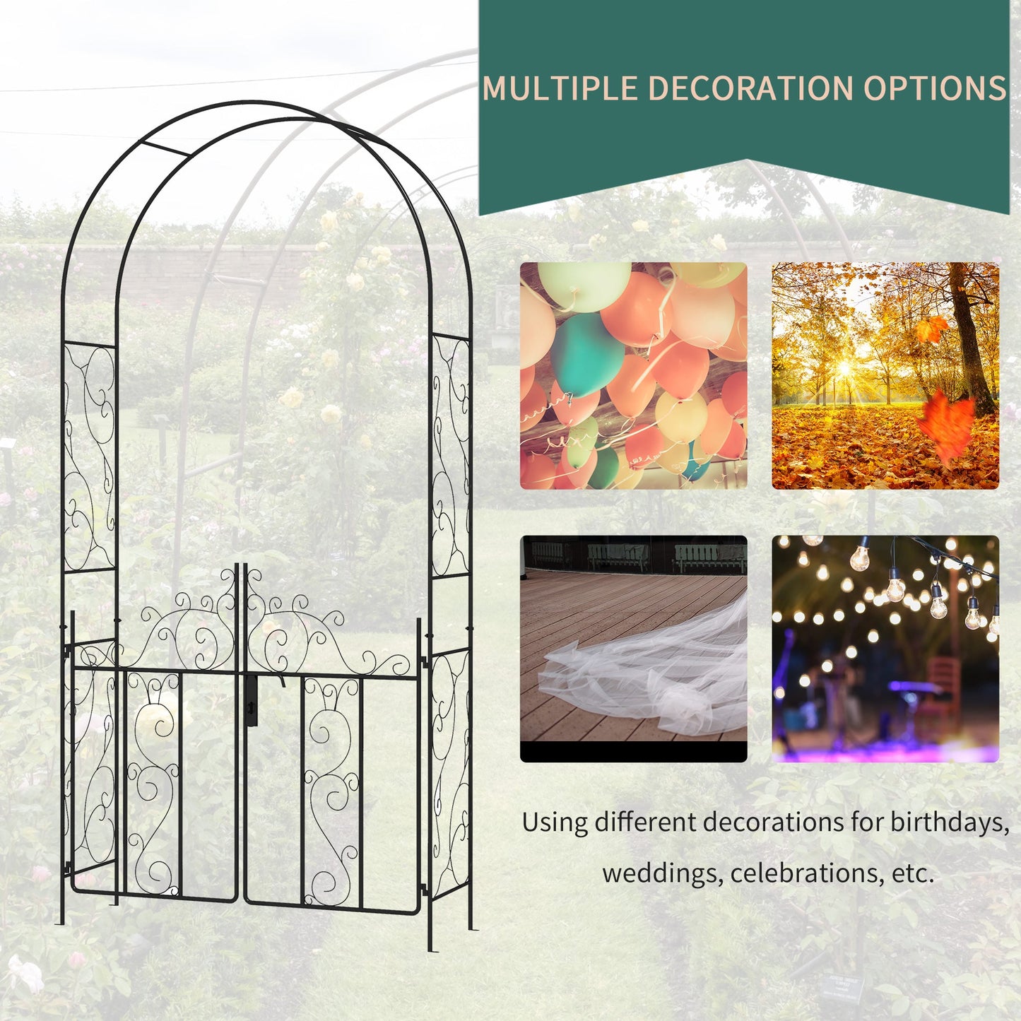 Outsunny Elegant Metal Garden Arch with Double Gate for Climbing Plants - plants - express.com