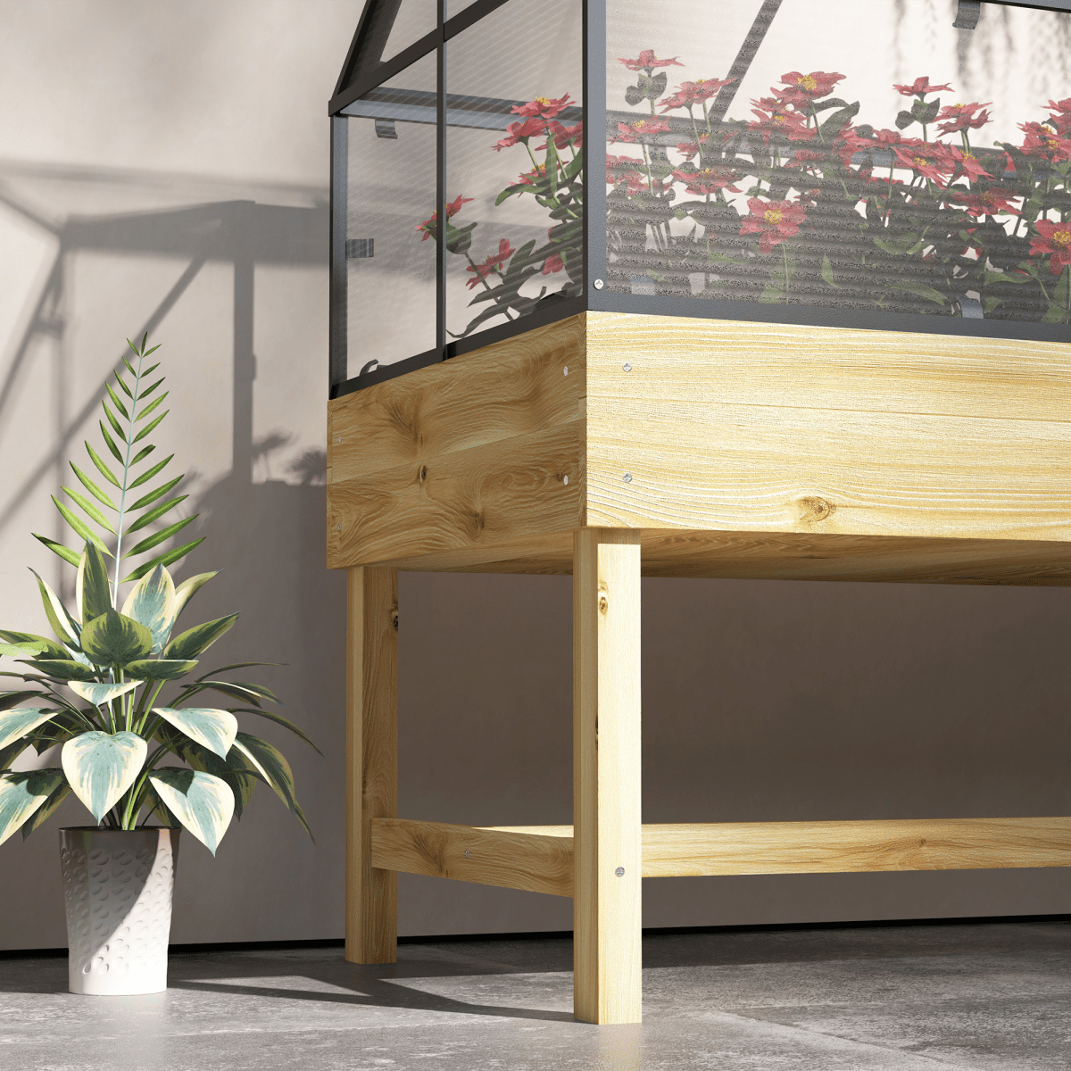 Outsunny Elevated Garden Bed with Polycarbonate Cover & Ventilated Design - plants - express.com