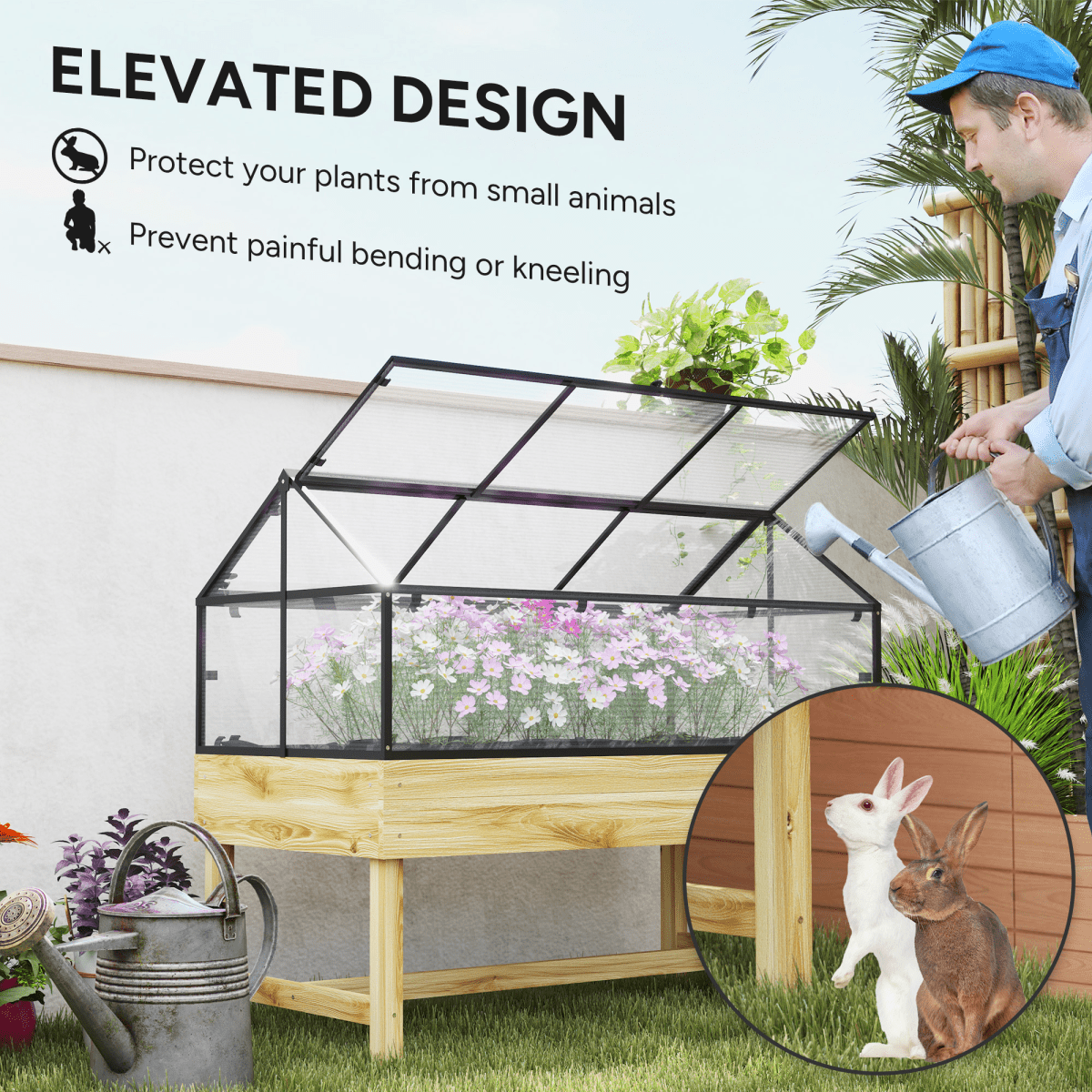 Outsunny Elevated Garden Bed with Polycarbonate Cover & Ventilated Design - plants - express.com