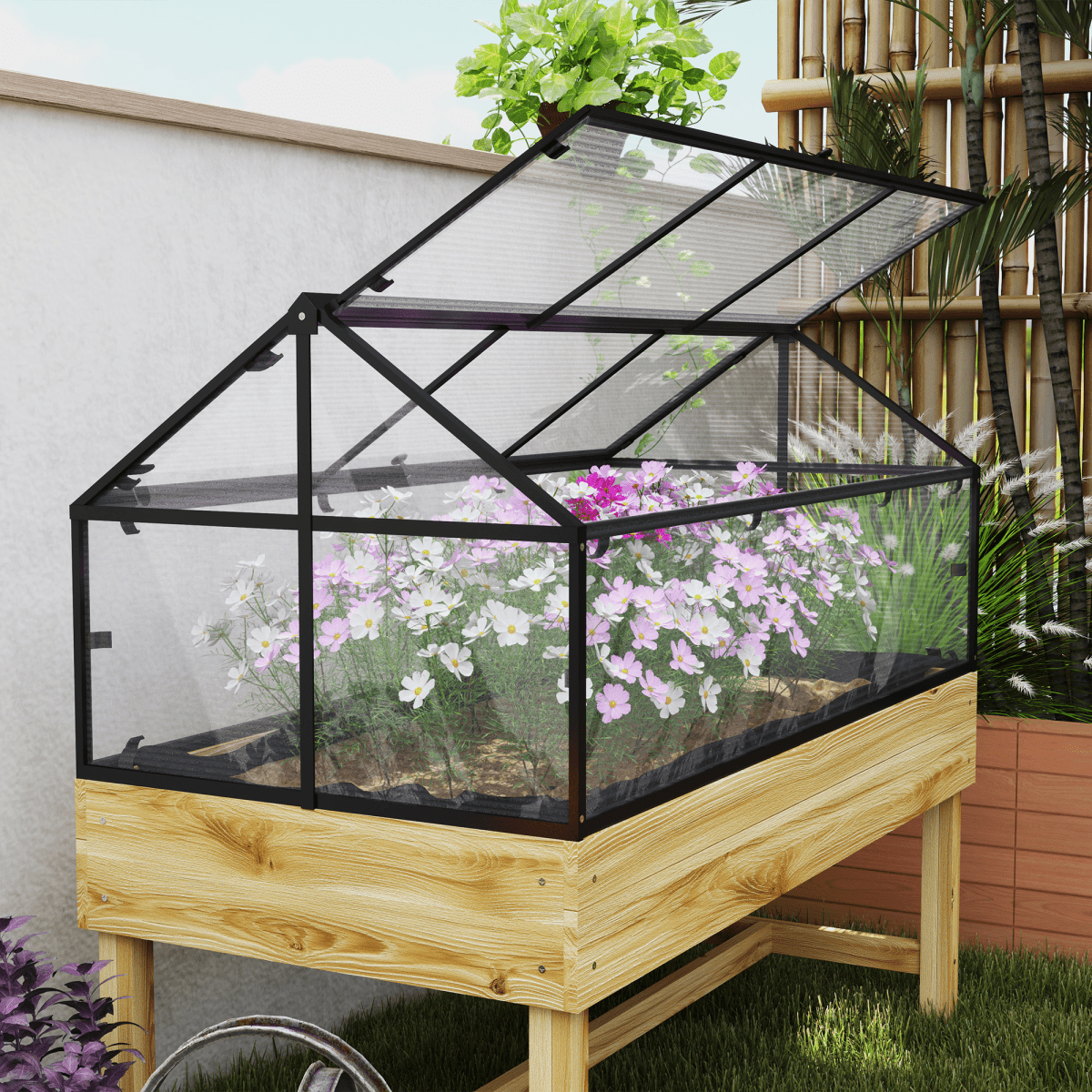 Outsunny Elevated Garden Bed with Polycarbonate Cover & Ventilated Design - plants - express.com