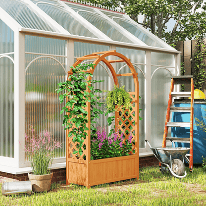 Outsunny Elevated Wooden Garden Bed with Trellis - Perfect for Climbing Plants! - plants - express.com