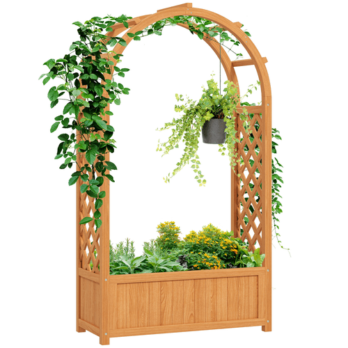 Outsunny Elevated Wooden Garden Bed with Trellis - Perfect for Climbing Plants! - plants - express.com