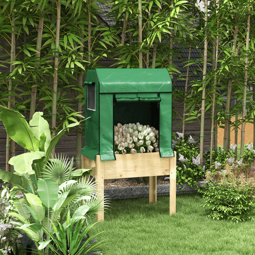 Outsunny Elevated Wooden Planter with Greenhouse Cover - Grow Tall & Thrive! - plants - express.com