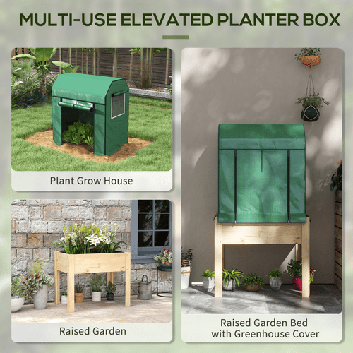 Outsunny Elevated Wooden Planter with Greenhouse Cover - Grow Tall & Thrive! - plants - express.com