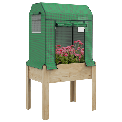 Outsunny Elevated Wooden Planter with Greenhouse Cover - Grow Tall & Thrive! - plants - express.com