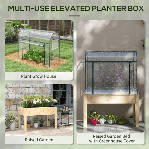 Outsunny Elevated Wooden Planter with Greenhouse Cover & Liner - Grow Taller! - plants - express.com
