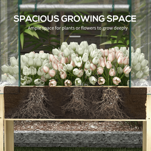 Outsunny Elevated Wooden Planter with Greenhouse Cover & Liner - Grow Taller! - plants - express.com