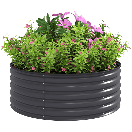 Outsunny Galvanised Planter with Gloves - 120x120x43 cm, Dark Grey - plants - express.com