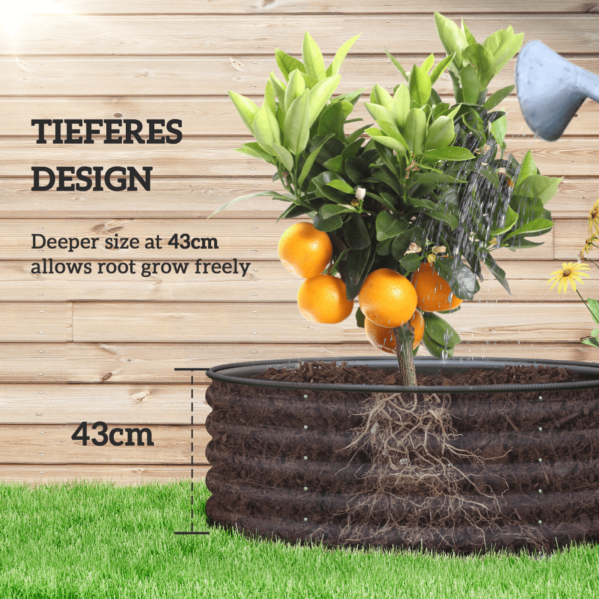Outsunny Galvanised Planter with Gloves - 120x120x43 cm, Dark Grey - plants - express.com