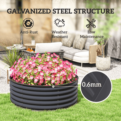 Outsunny Galvanised Planter with Gloves - 120x120x43 cm, Dark Grey - plants - express.com