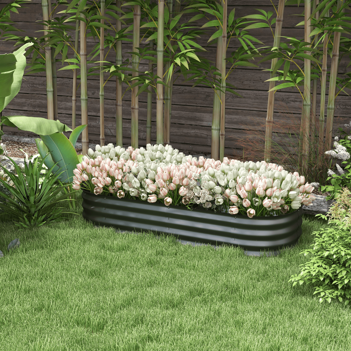Outsunny Galvanised Raised Garden Bed Planter Box with Safety Edging, Dark Grey - plants - express.com