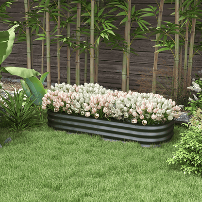 Outsunny Galvanised Raised Garden Bed Planter Box with Safety Edging, Dark Grey - plants - express.com