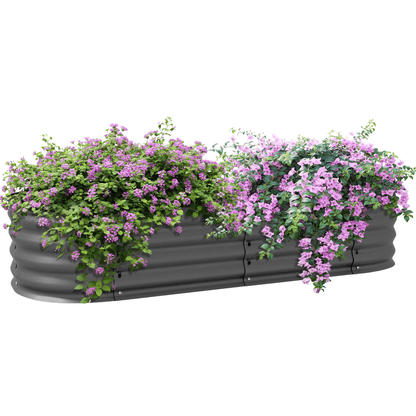 Outsunny Galvanised Raised Garden Bed Planter Box with Safety Edging, Dark Grey - plants - express.com