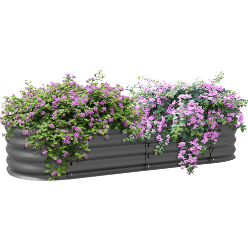 Outsunny Galvanised Raised Garden Bed Planter Box with Safety Edging, Dark Grey - plants - express.com