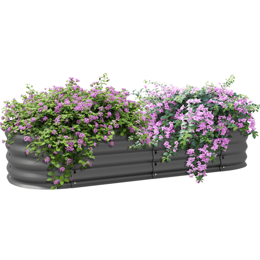 Outsunny Galvanised Raised Garden Bed Planter Box with Safety Edging, Dark Grey - plants - express.com