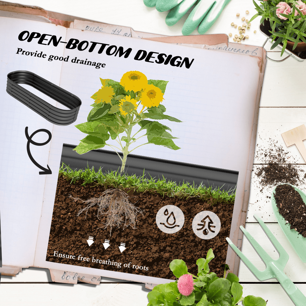 Outsunny Galvanised Raised Garden Bed Planter Box with Safety Edging, Dark Grey - plants - express.com