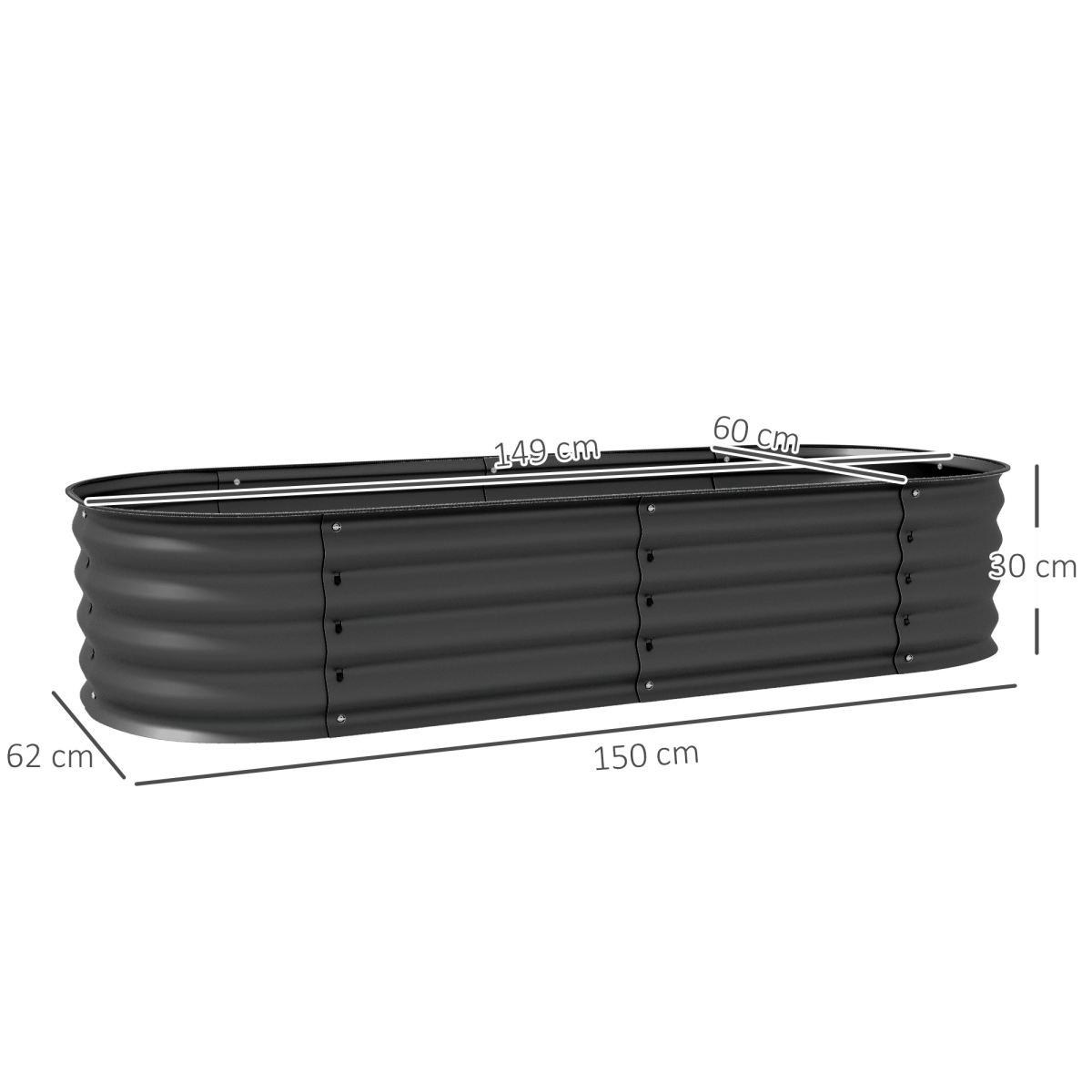 Outsunny Galvanised Raised Garden Bed Planter Box with Safety Edging, Dark Grey - plants - express.com