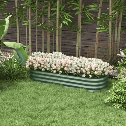 Outsunny Galvanised Raised Garden Bed Planter Box with Safety Edging, Green - plants - express.com