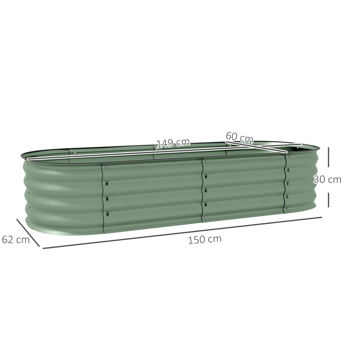 Outsunny Galvanised Raised Garden Bed Planter Box with Safety Edging, Green - plants - express.com