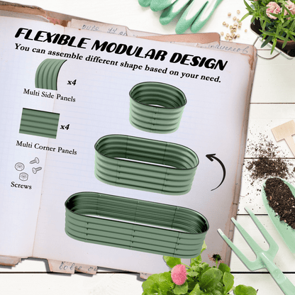 Outsunny Galvanised Raised Garden Bed Planter Box with Safety Edging, Green - plants - express.com