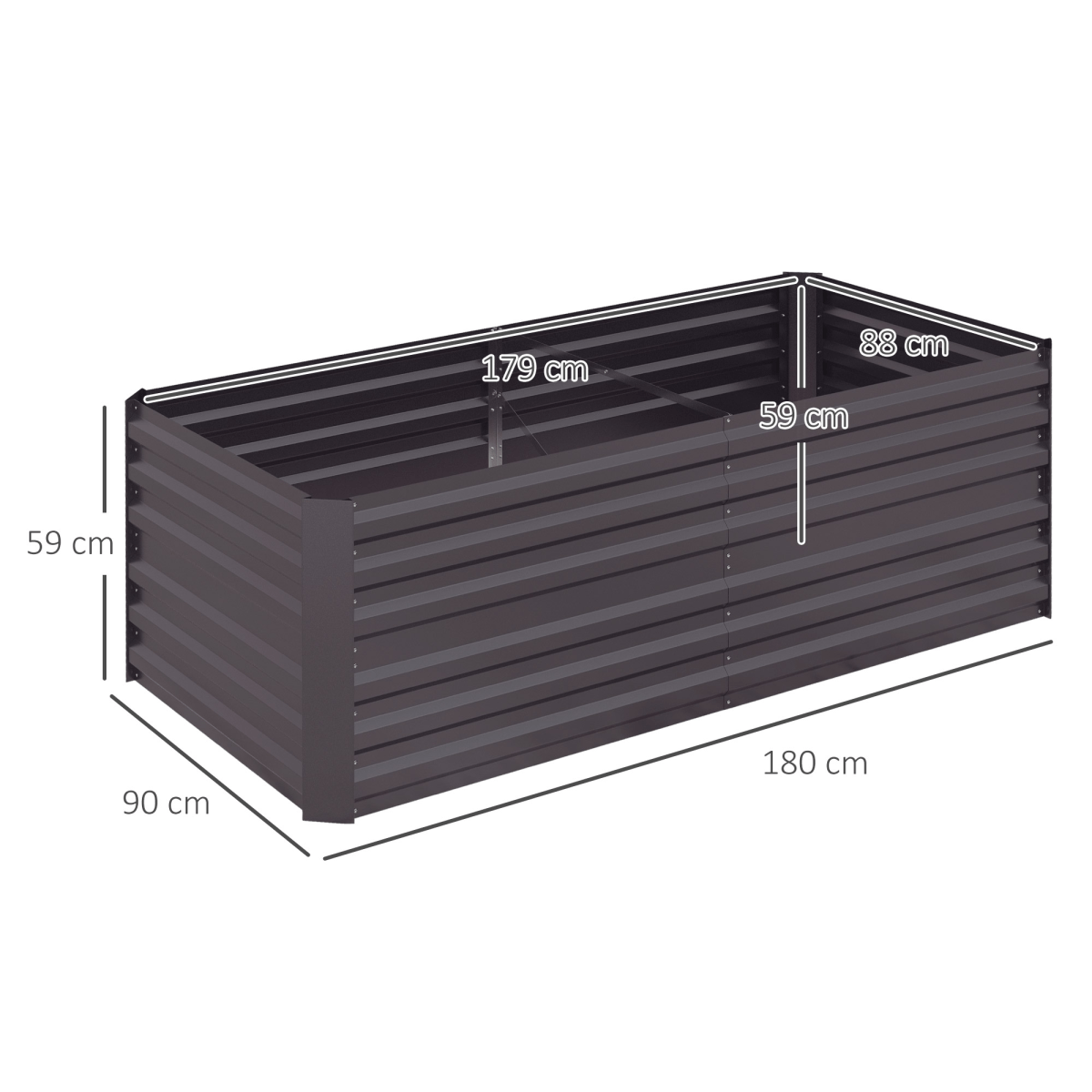 Outsunny Galvanised Steel Outdoor Raised Bed w/ Reinforced Rods, Dark Grey - plants - express.com